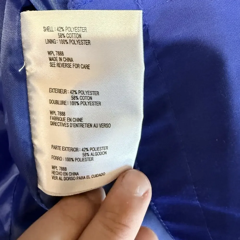 Michael Kors Trench Coat Womens M Blue Cobalt Mid Length Lined Button Front
